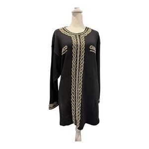 Victoria Harbour Black & Gold Embroidered Tunic Dress Size L - Vintage Style